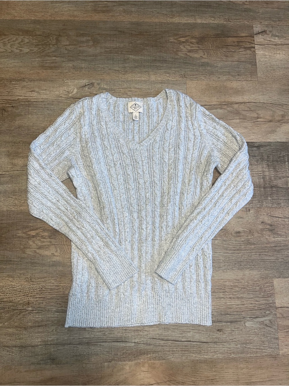 St John’s Bay Knit V-Neck 100% Cotton Women's Sweater - Light Gray